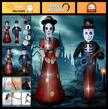 2 Pcs 4.9 ft Dia De Los Muertos Inflatable Outdoor Decor - Light Up Sugar Skull picture