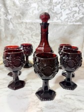 8pc AVON 1876 CAPE COD RUBY RED GLASS 8  4 1/2 In Cordial WINE GOBLETS (3390) picture