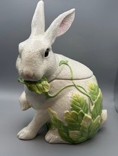 FITZ & FLOYD Le Lapin White Garden Bunny Rabbit Cookie Jar / RARE Retired picture