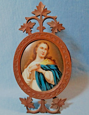 Amazing 19th C Painting on Porcelain  ~ CARVED Black Forest Easel Frame picture