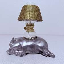 VTG Morton’s Steakhouse Petites Choses Pewter Pig Oil Lamp Complete Unused picture
