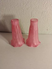 2 Vintage Lily Tulip Pink And White  Frosted Lamp Shades Trumpet Tiffany Style picture