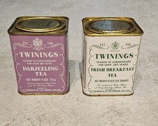 Lot of 2 Vintage Twinings Tea Tins Irish Breakfast Darjeeling 4oz London picture