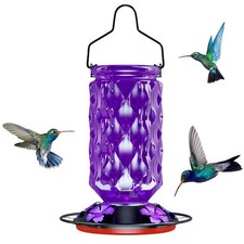 24OZ Glass Hummingbird Feeders for Outdoors Hanging,Five Feeding Ports with P... picture