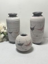 Set 3 Japanese Shino Art Pottery Vase Kikyoya Kiln Kosaburo V Crane MCM 12.25” picture