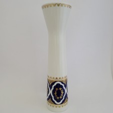 Vtg East German GDR Hand Painted Cobalt Blue White Gold Artistic Porcelain Vase picture