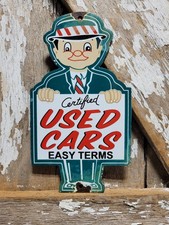 VINTAGE CERTIFIED USED CARS PORCELAIN SIGN CAR TRUCK SALES SERVICE CERTIFIED MAN picture