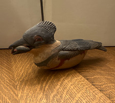 Hand-Carved Painted Wooden Belted Kingfisher Bird Figurine 11” Handmade picture
