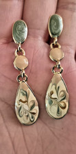 Vintage Enamel dangle Earrings Floral Design Pierced Ears picture