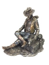 UNICORN STUDIO WU Cowboy and Dog Napping Statue Sculpture, Bronze picture