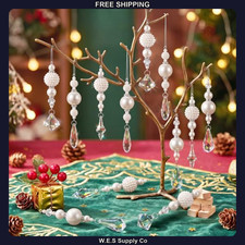 12 Pc Christmas Pearl Crystal Drop Ornaments 5.91in Acrylic picture
