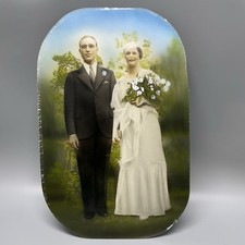 Antique 1930s Wedding Photo Bride Groom Colored 15