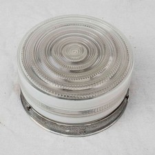 Vintage Art Deco Milk Glass Flush Mount Ceiling Light Ribbed Clear Top 8.5in picture