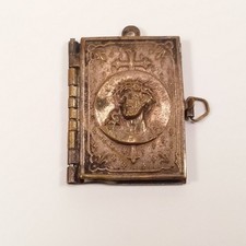 Antique French Mini Book Locket Pendant Jesus Ecce Homo IHS Stations Incomplete picture