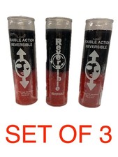 Set of 3 Double Action Reversible 7 Day Candle Black Red Glass Veladora picture