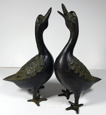 2 Vtg Cast Metal Geese Bronze Goose Duck Statues 11