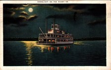 1941 Moonlight on the River Steamboat Baton Rouge LA Linen Postcard picture