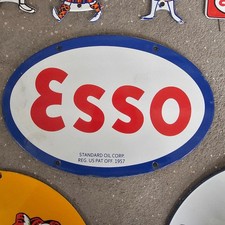 VINTAGE ESSO 1957 STANDARD OLD US GASOLINE OIL GAS PUMP ENAMEL PORCELAIN SIGN picture