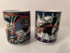 Bopla Suisse Langenthal Mug Set of 2 Swiss Porcelain Snowman Sled Dog Edelweiss picture