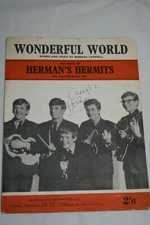 WONDERFUL WORLD - HERMAN'S HERMITS SIGNED Sheet Music - 