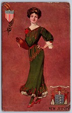 K23/ New Jersey Postcard c1910 State Girl Pretty Woman Shield Patriotic 51 picture