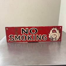 Vtg c.1950s NO SMOKING Sign w/ Cartoon Fire Fighter Graphic picture