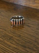 Vtg Zuni Janice Paloma 925 Sterling Red Coral Petit/Needlepoint Ring Signed picture
