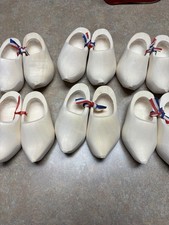 6 Pair Vintage Dutch Holland Hand Carved Wooden Mini Clog Shoes - 4.5