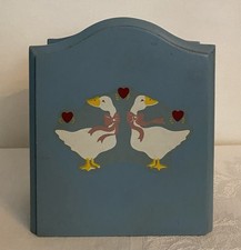 Vintage Wooden Goose Napkin Holder Blue 1980's Country Farmhouse Cottage Decor picture