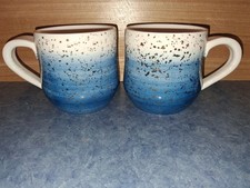 2 Anthropologie Suite One Studio MimiraLine Blue/White 24K Gold Flake Mugs-Clean picture
