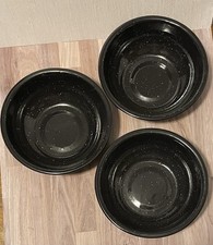 3 Vintage Black Enamelware Graniteware Bowls 6” Wide Camping Rustic Country picture