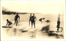Waikiki Hawaii HI Surfers Duke Kahanamoku c1920s-30s Real Photo Postcard picture