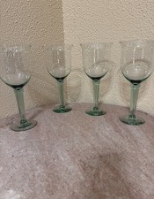 Vtg Seaglass Green Water Goblet 16 oz Very Large Wine Glass Handblown Set of 4 picture