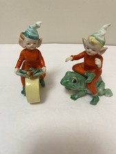 Vintage 2 RARE Lenwile Ardalt Japan Porcelain PIXIE ELVES Figurines picture
