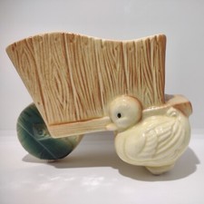 VINTAGE ROYAL COPLEY YELLOW DUCK and WHEELBARROW CART WAGON PLANTER  picture