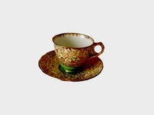 VTG. Royal Stafford English Bone China Teacup &Saucer #7573~Green, Gold, Cream picture