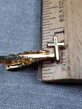 Vintage Tie Tac Tie Bar Cross Gold Tone Christian Religious A92 picture