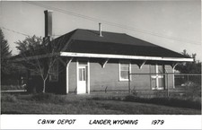 C&NW TRAIN DEPOT lander wy '79 postcard wyoming real photo rppc railroad station picture