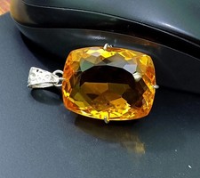 Yellow Natural Citrine 925 Solid Silver 96.00 Ct + Pendant Cushion Cut Gemstone picture