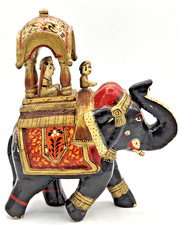 Rajasthani Handmade Carved Wood Ambari Elephant Statue Figurine India  picture