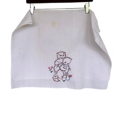 Unbranded Embroidered Linen Unisex OS White Vintage Kitten Cat Tea Towel Decor picture