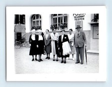 Old Vintage Photo MAN WOMEN OUTSIDE HOTEL TELEGRAPH TELEPHONE SIGN ON WALL picture
