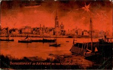 Bombing of Antwerp WWI German Zeppelin Red Tint Valentine & Sons c1915 PC bhn picture