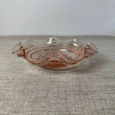 Vintage Pink Glass Ruffled Candy Dish Scalloped Trinket Bowl 8