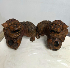 Chinese Guardian Lion Foo Dog Figurines Statues Pair, Brown picture
