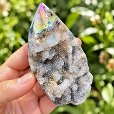 Natural Aura Sphalerite Druzy Flame Carved Crystal Specimen Reiki Healing Decor picture