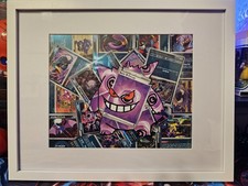 Framed & Matted Pokémon Custom Made Gengar Artwork - Holo Pokémon Cards - 1/1  picture