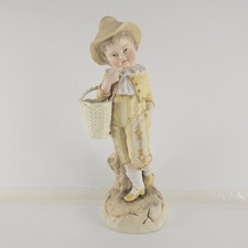 Vintage Bisque Porcelain Boy Figurine Basket Holder Victorian Style 10
