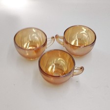 vtg mid century Jeanette co. carnival glass iridescent 3 punch cups marigold picture