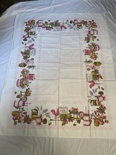 Vtg Cotton Tablecloth Pink County Fair Chicken Fruit 52 X 65 D picture